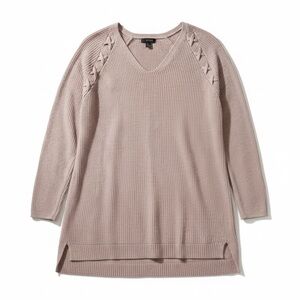 A New Approach Pink Lace Up V Neck Sweater Extra Small